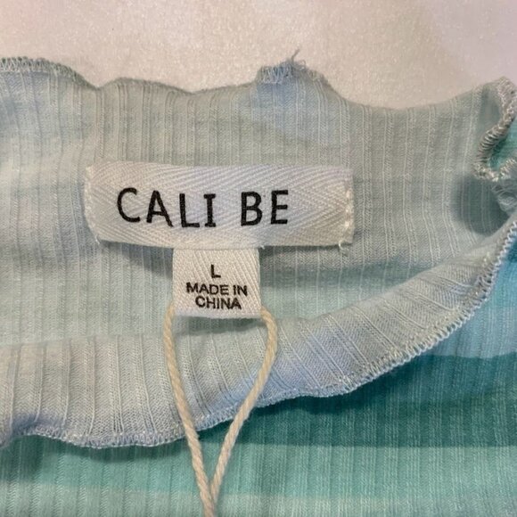 Cali Be Women's Striped Ribbed Mock Neck Long Sleeve‎ Top in Light Blue SZ L NWT - Picture 7 of 11